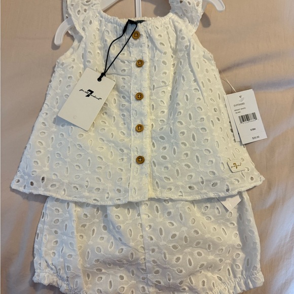 Baby Girl 7 For All Mankind White Eyelet Top and Bloomer Set - Picture 1 of 4